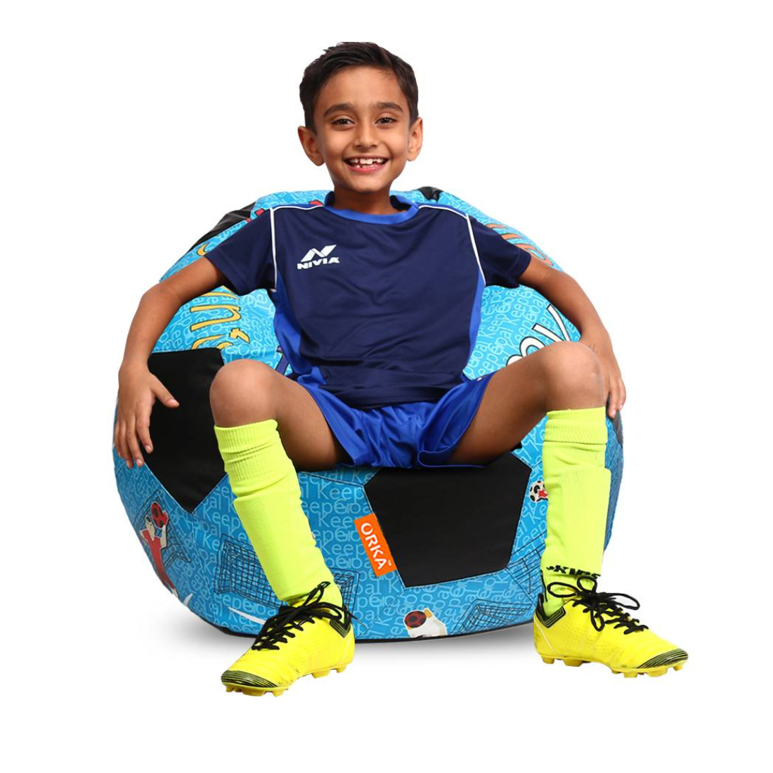 Orka Digital Printed Kids Foorball With Mathching Footstool Filled Bean Bag With Beans (FB42 Multicolor) view 2